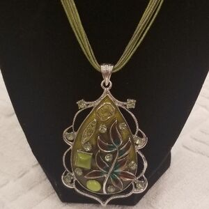 Elegant Green and Silver Very Avant-Gard Pendant Necklace. Purchased In Paris